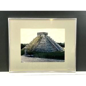Vintage El Castillo Mayan Temple Chichen Itza Mexico Photo Matted Framed Art